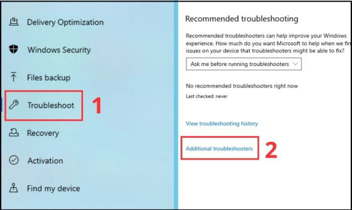 Nhấn vào mục Additional troubleshooters