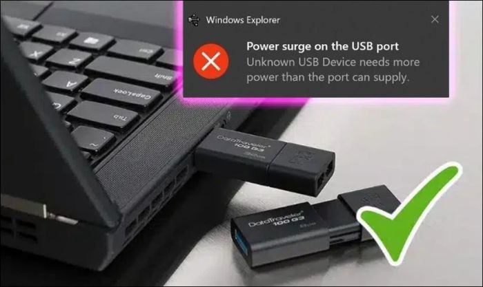 Thử kết nối thiết bị USB với máy tính hoặc thiết bị khác để kiểm tra.