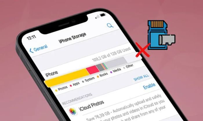 Bộ nhớ đầy là một nguyên nhân phổ biến dẫn đến tình trạng giật lag trên iPhone.