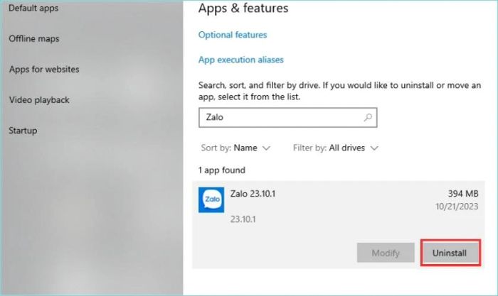 Nhấn chọn Uninstall để gỡ cài đặt