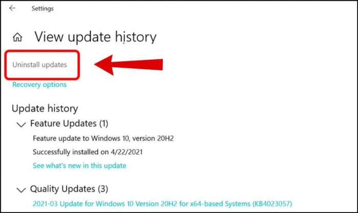 Uninstall updates