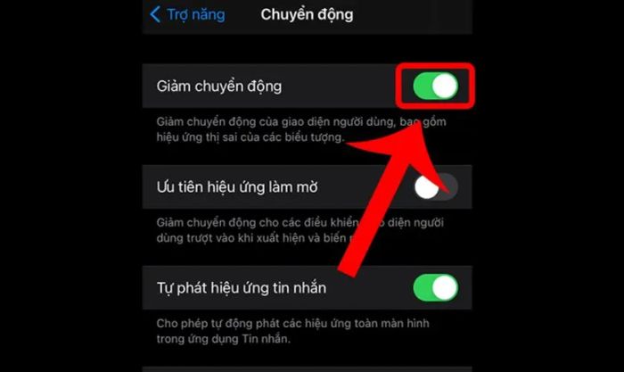Chỉ cần gạt nút sang phải để kích hoạt tính năng Giảm chuyển động.