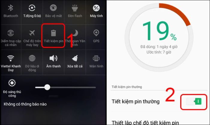 Kích hoạt chế độ tiết kiệm pin