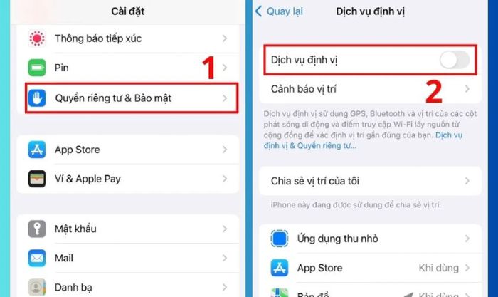 Vào Cài đặt, chọn Quyền riêng tư & Bảo mật