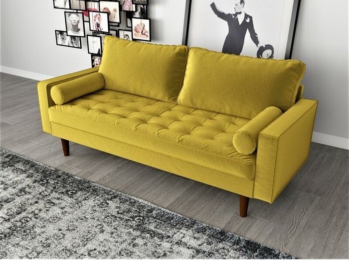 Goldenrod velvet square arm sofa