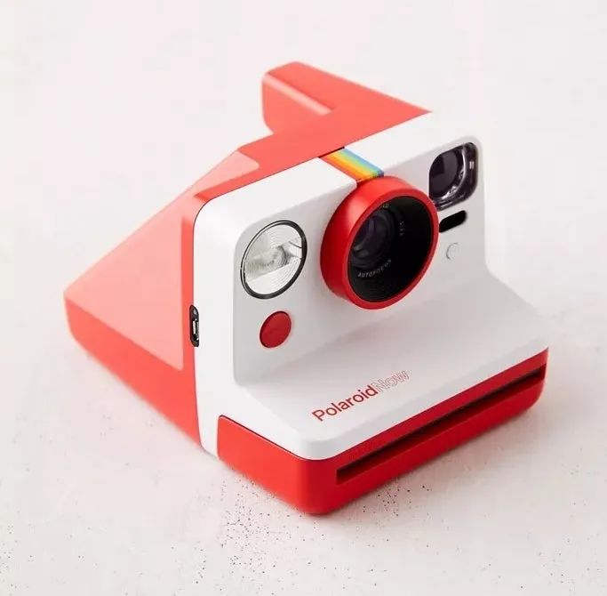 A close-up view of the red camera