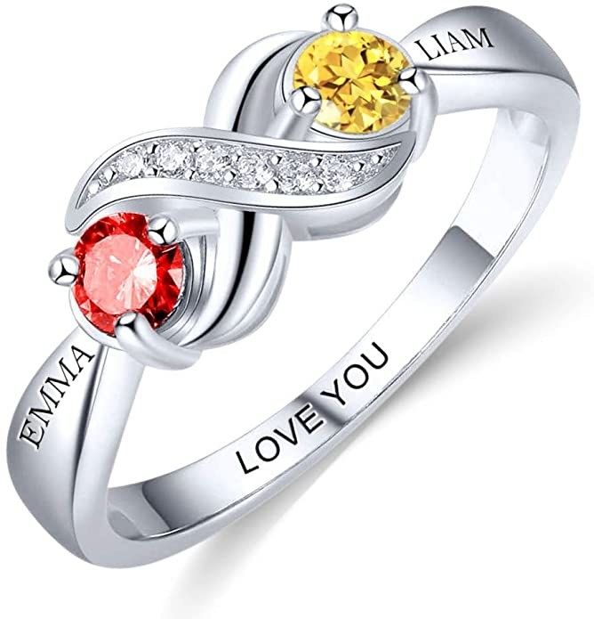 Ring featuring red and yellow birthstones