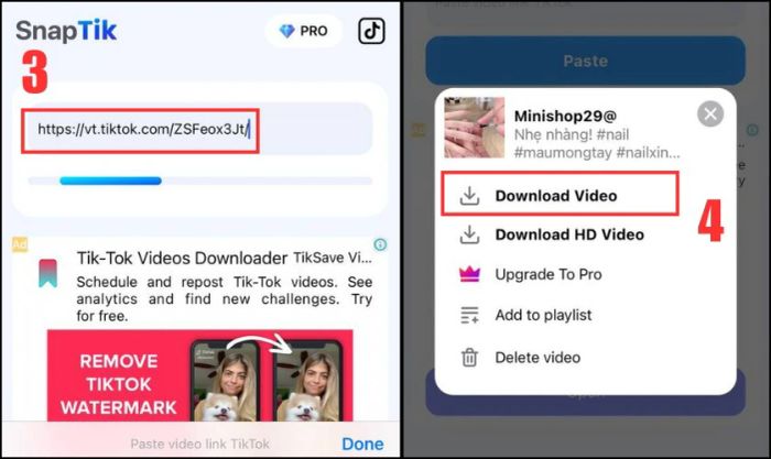 Dán link video TikTok vào SnapTik và tải về máy