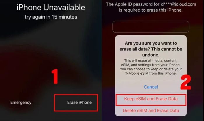 Sử dụng tính năng xóa iPhone