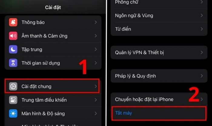 Chọn Cài đặt chung và tiếp theo chọn mục Tắt máy