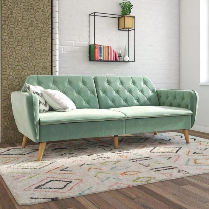 light green futon in its upright position