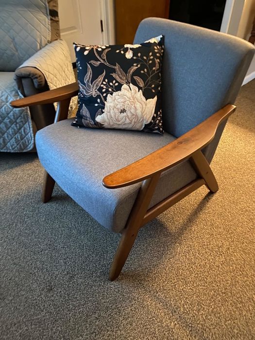 blue chair in a reviewer's living room