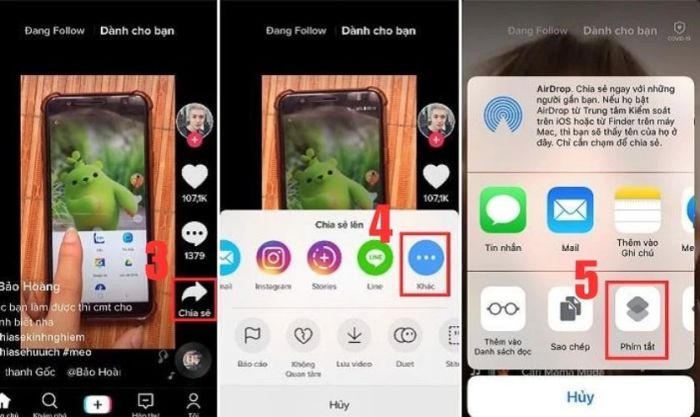 Chia sẻ liên kết video qua Phím tắt TikTok Pro iOS 12