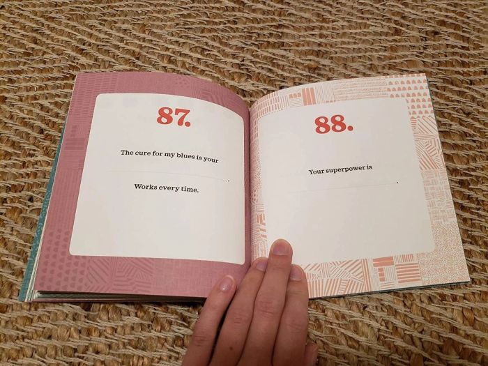 A peek inside the journal, open to page 87, showcasing personal notes and memories shared between the couple.
