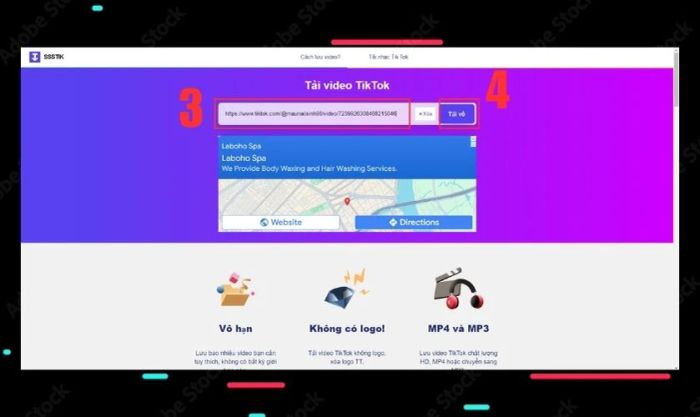 Mở web SSSTik, dán link video và nhấn tải về