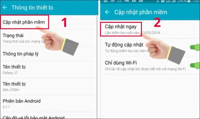 Chọn Cập nhật phần mềm, sau đó nhấn Cập nhật ngay