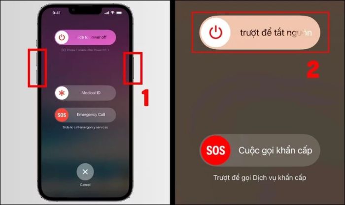 Tắt nguồn và khởi động lại iPhone 13 Pro Max để khắc phục sự cố không nhận sạc
