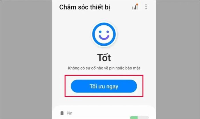 Nhấn vào Tối ưu ngay để tự động tối ưu hóa tài nguyên của điện thoại