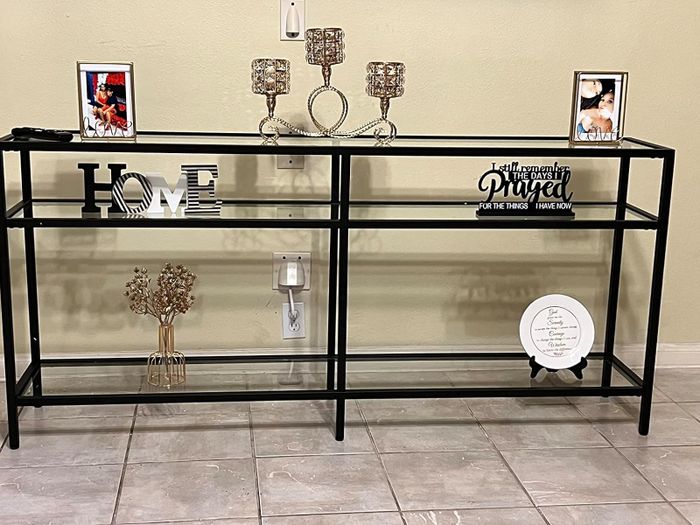black and glass console table in a reviewer's home