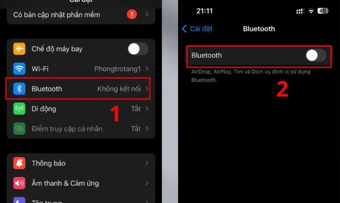 Ngắt kết nối Bluetooth trên iPhone