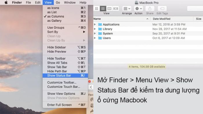kiểm tra dung lượng macbook thông qua finder