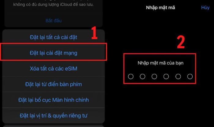 Chọn Đặt lại cài đặt mạng rồi nhập mật khẩu để hoàn tất quá trình