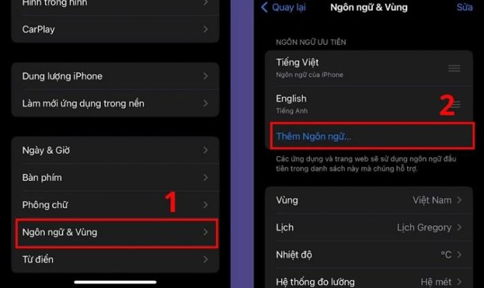 Chọn mục Ngôn ngữ & Vùng, sau đó chọn Thêm ngôn ngữ