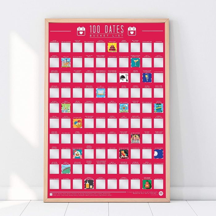 100 Dates scratch-off poster with a few squares already revealed