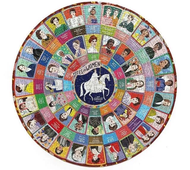 The circular puzzle featuring the faces of iconic suffragettes