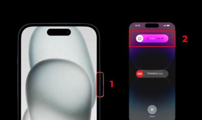 Khởi động lại iPhone 15 Pro Max để giải quyết lỗi không nhận sạc