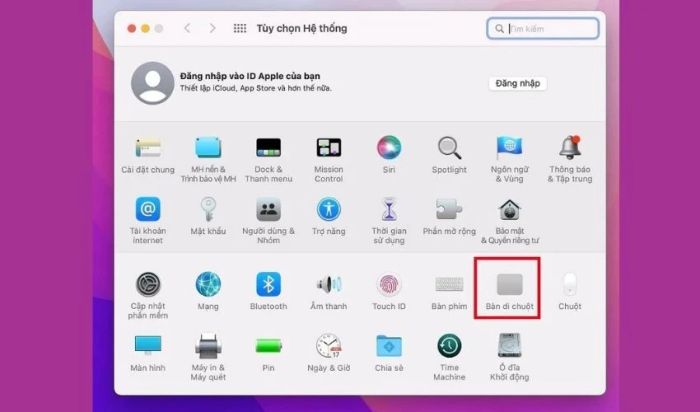 Tìm và nhấn vào mục Bàn di chuột