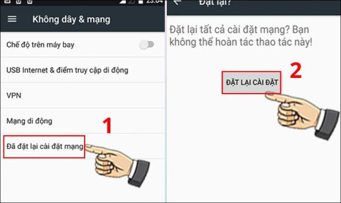 Chọn mục Đặt lại cài đặt mạng. Tiếp theo, chọn Đặt lại cài đặt.