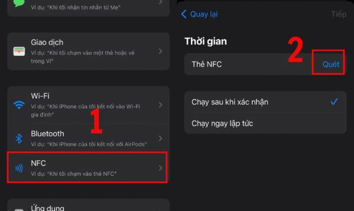 Tìm và chọn mục NFC. Nhấn vào nút Quét