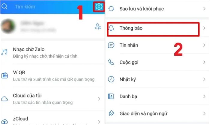 Nhấn vào biểu tượng Cài đặt ở góc trên bên phải, chọn Thông báo