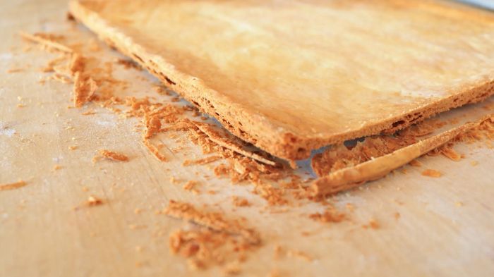 A sheet of golden-baked puff pastry with the edges neatly trimmed.