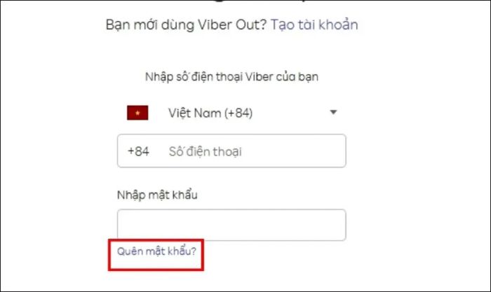 Nhấn vào 'Quên mật khẩu'