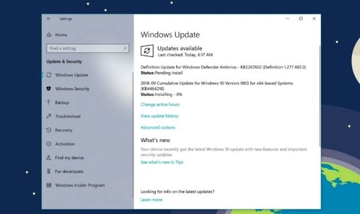 Cập nhật hệ điều hành khi gặp lỗi