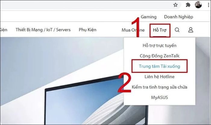 Truy cập trang web của nhà sản xuất, vào mục Hỗ trợ và chọn Trung tâm tải về.
