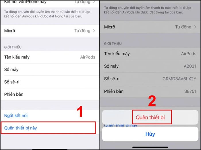Reset lại kết nối - Quên thiết bị