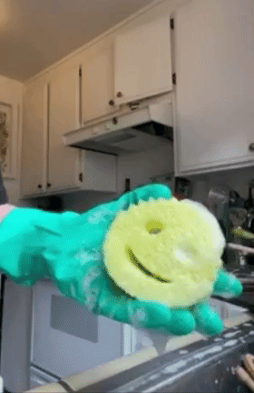 A gif showing someone squeezing the sponge.