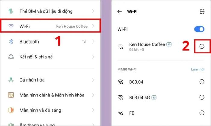 Nhấn vào biểu tượng chữ i bên cạnh tên WiFi
