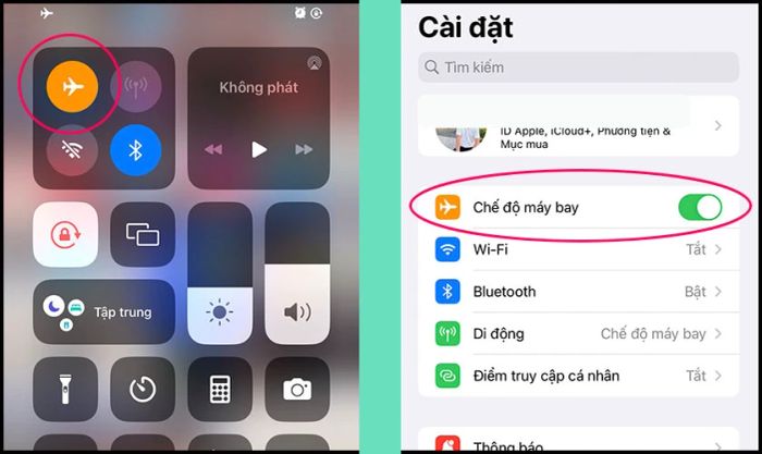 Reset chế độ máy bay trên điện thoại khi gặp lỗi Telegram không gửi mã code