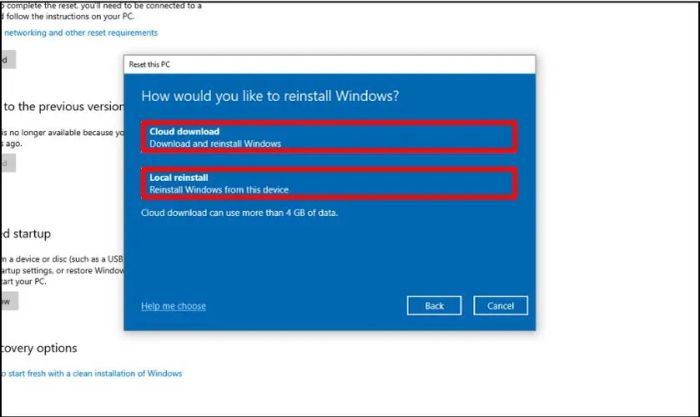Chọn vị trí cài đặt lại Windows