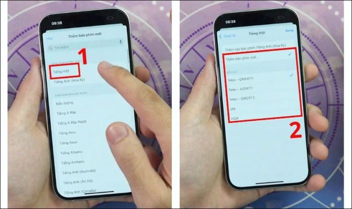 Chọn Tiếng Việt và nhấn Thêm bàn phím mới