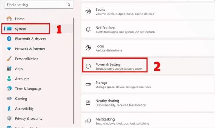 Kéo xuống và chọn mục Power & battery
