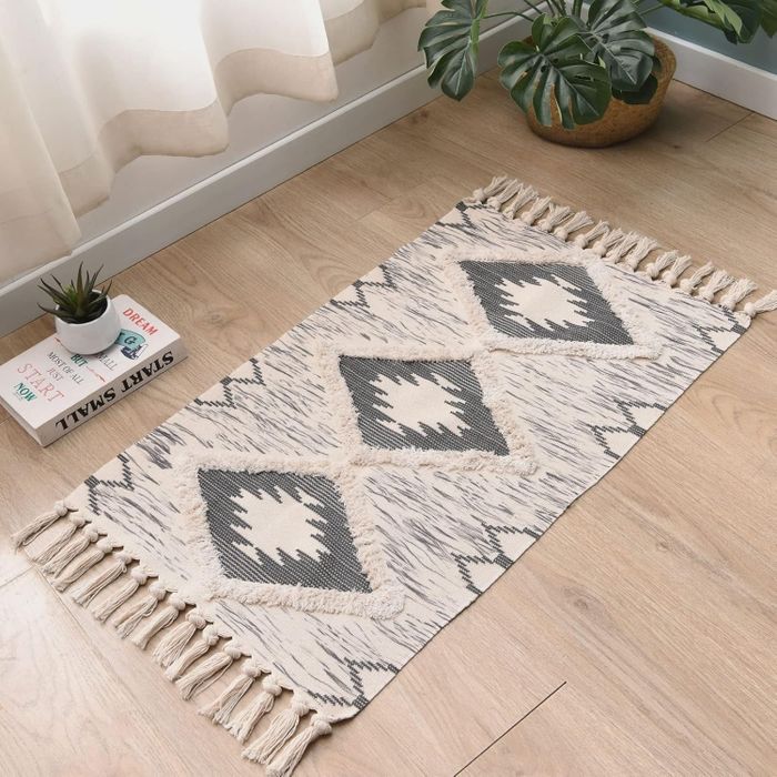 A geometric patterned rug.