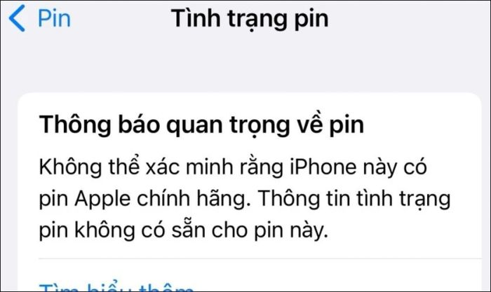 Thông báo quan trọng về tình trạng pin