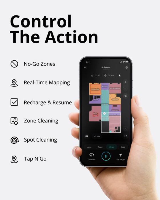 A person holding a phone displaying the eufy app
