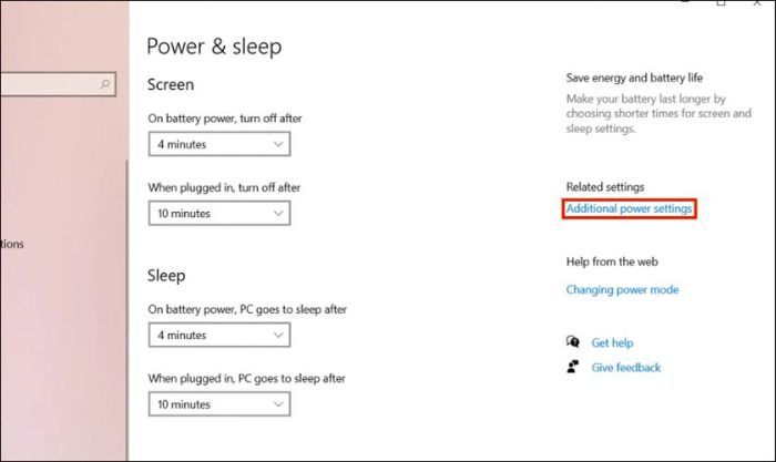 Chọn vào Additional power settings