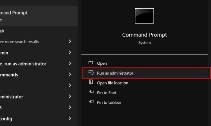 Trong Command Prompt, chọn Run as Administrator